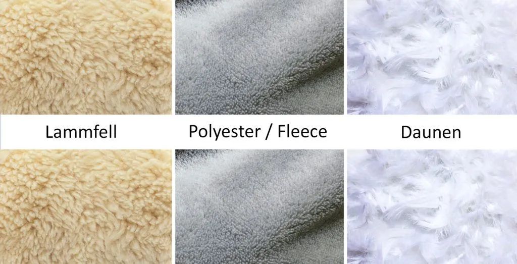 Fußsack Material Lammfell Fleece Daunen